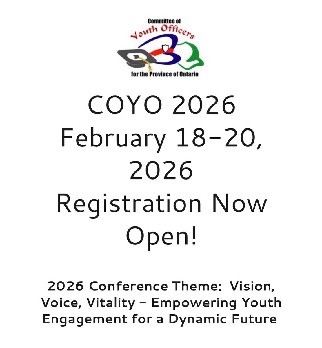 COYO 2026!
REGISTRATION IS NOW OPEN!
We have an exciting line up of speakers for our upcoming conference! 
Register now before we are sold out! 
Registration: coyoconference.ca

Conference dates:
Feb 18-20, 2026
Niagara Falls,ON
#COYO2026