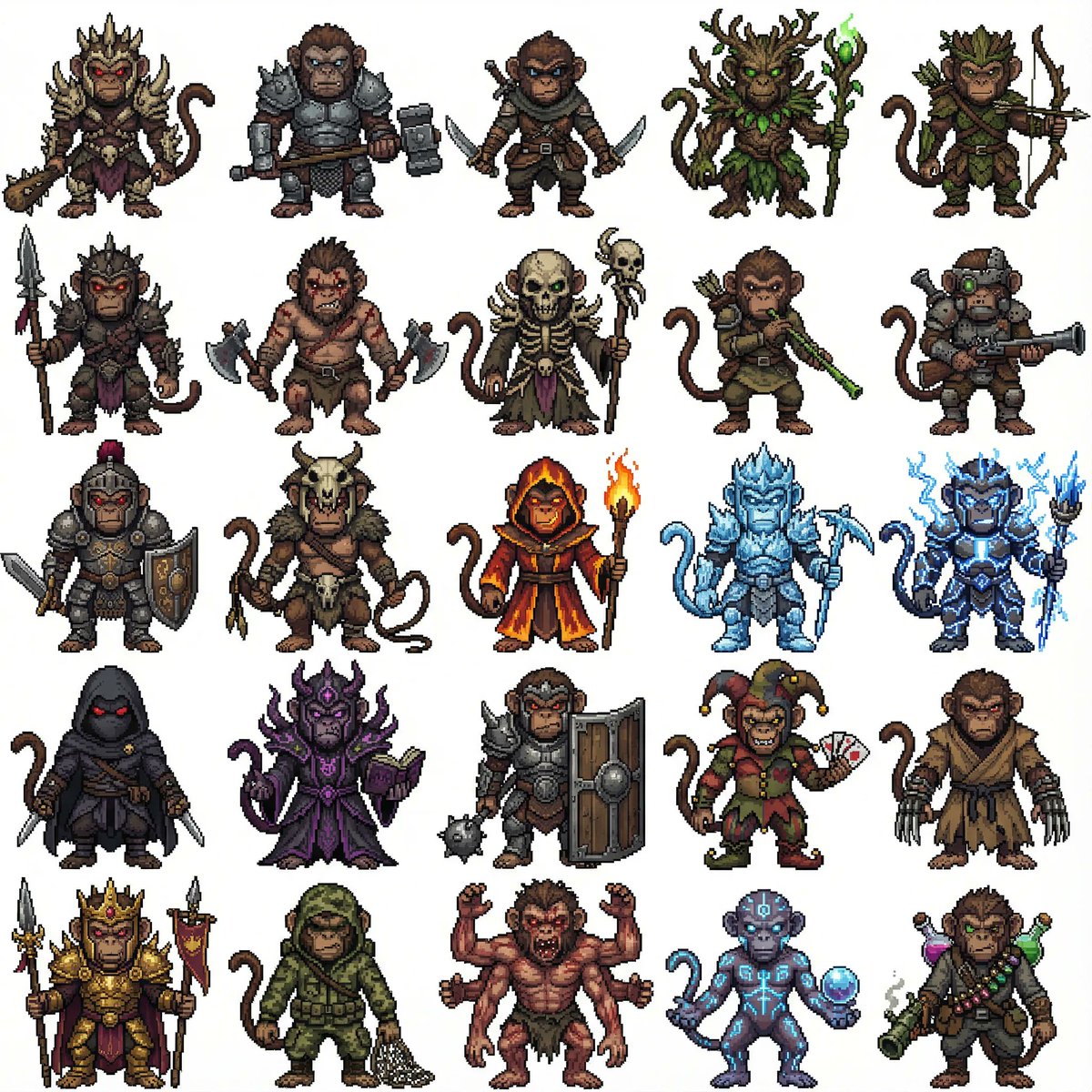 ProperPrompter's tweet image. When you have a character prepared, use it as a reference image.

Then text prompt something like: fill the canvas with an organized character concept for new [monkey] enemies that has the same vibe as the reference, each design should be one that would fit as an ally in this…