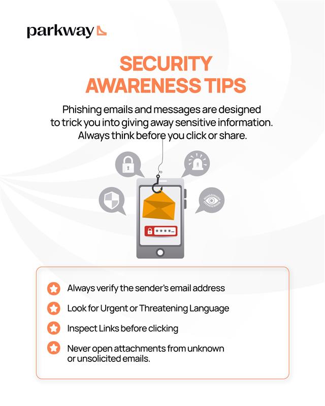 ParkwayNG's tweet image. TODAY&apos;S SECURITY TIP!
Stay safe online. Stay informed!

.

#parkwaywallet #staysafeonline #cybersecuritytips