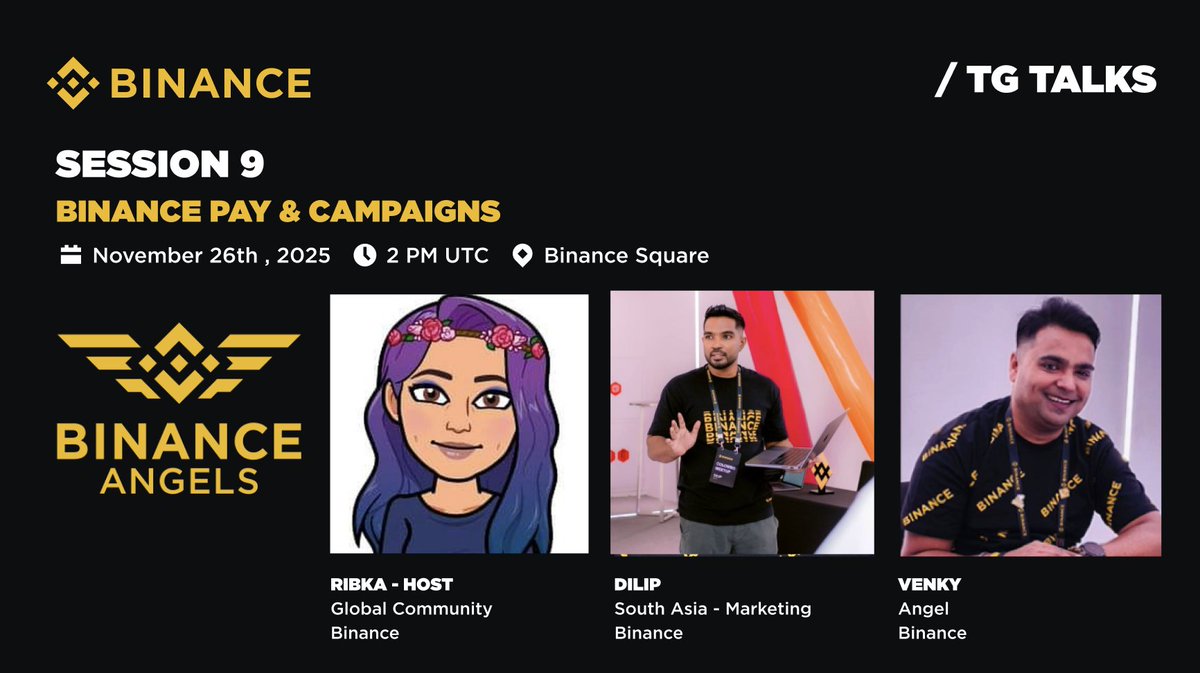 Join us for a TG talks session | Binance Pay Updates 

🗓 Date: November 26th, 2025 
⏰ Time: 2 PM UTC

➡️ Join here app.binance.com/uni-qr/cspa/32…