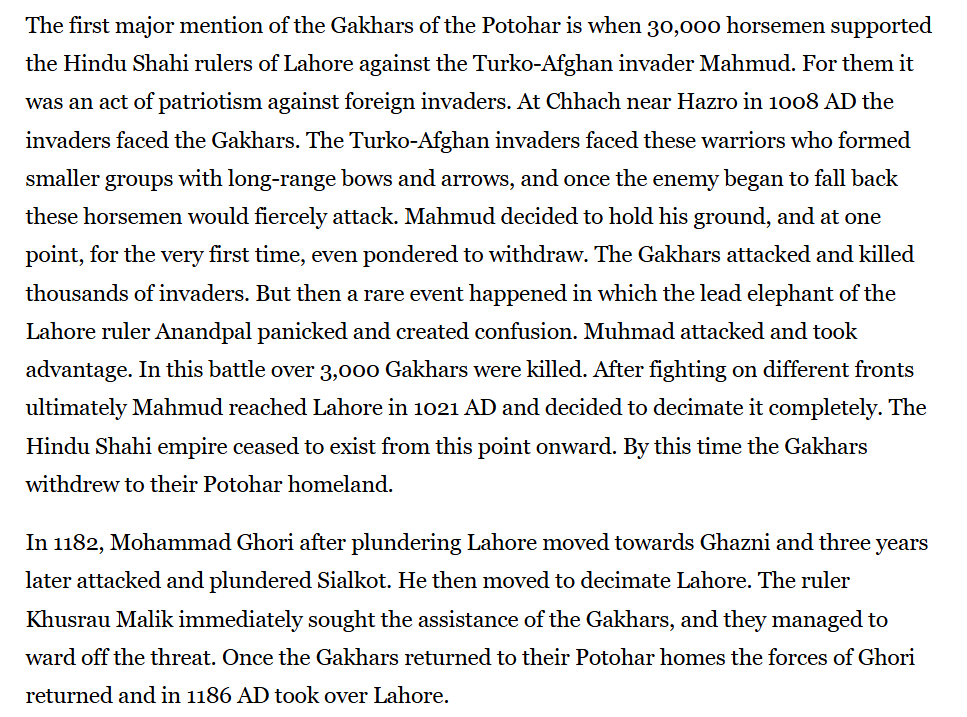 viprabuddhi's tweet photo. Most Indians don't realize that conversion to Islam among Pakistan wasn't something gradual, but happened swiftly.

Gakhars, one of the largest groups of Potohar Plateau (corresponds to historical Gandhara)
> Formed cavalry of the Hindu Shahis who fell in 1021
> Muslim Gakhar figures present by 1398

Gakhars were non-Muslims in 1021 but had become Muslim by 1208 already.

Pakistanis were always predisposed to conversion into Islam because of dominance of Sramanic faiths like Buddhism or the pastoral nomadic ways of the hinterland masses.