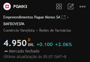 Math_m0ura's tweet photo. Recomendação de ações para hoje:

#PGMN3

Esta ação apresentou recentemente uma clara tendência de alta, com um aumento significativo no volume de negociação. O preço atual está próximo da sua máxima e tem potencial para novas valorizações. https://t.co/8cdlQXkJNF