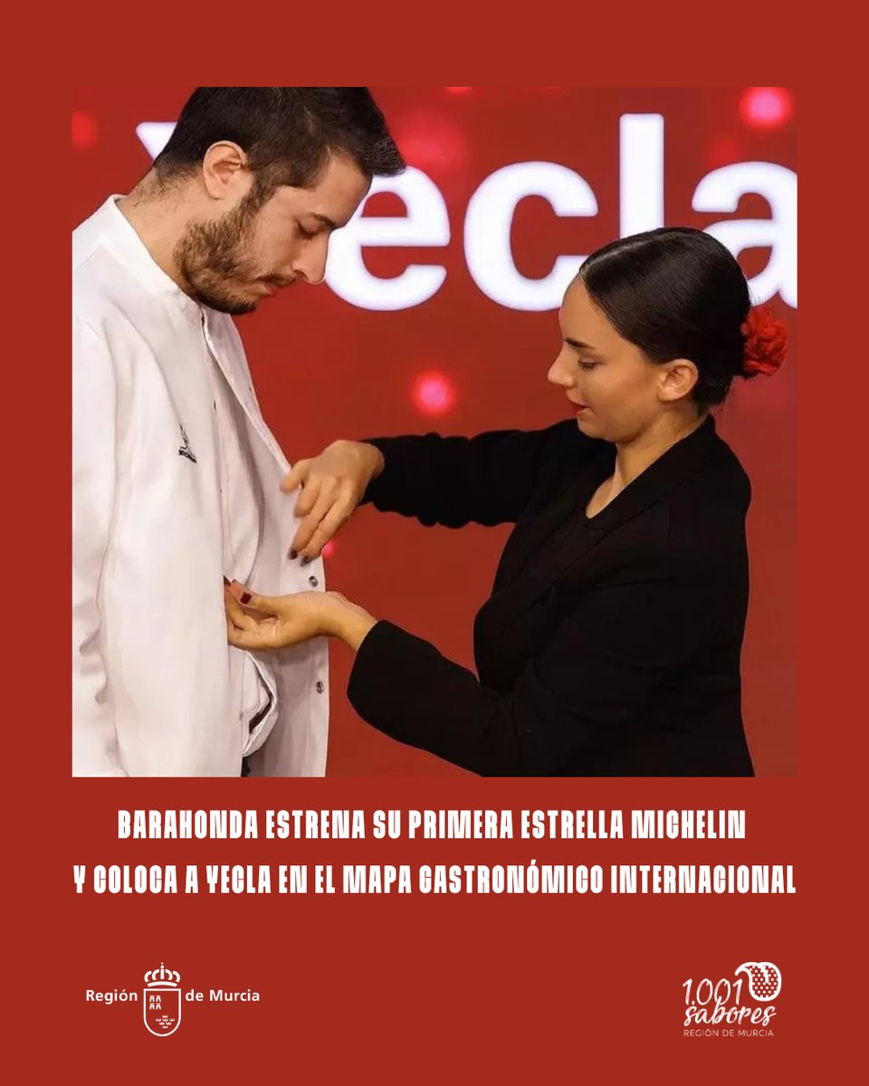 Felices 🥰. Por <a href="/BarahondaYecla/">Barahonda</a>; por Alejandro Ibáñez y equipo; por #Yecla y por la gastronomía de la #RegióndeMurcia, que está pletórica ✨
Una nueva ⭐️ Michelin brilla con fuerza en lo más alto del panorama gastronómico. 
Te lo contamos 👉🏽 f.mtr.cool/yxsgmxhcsb
#1001SaboresRM