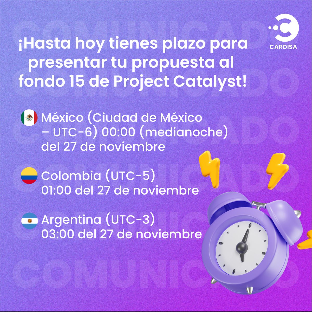 CardisaLatina's tweet image. GM #CardanoCommunity 🫶🏼

Ya queda poco tiempo para que termines tu propuesta al fondo 15 de #ProjectCatalyst  ⏰⏳