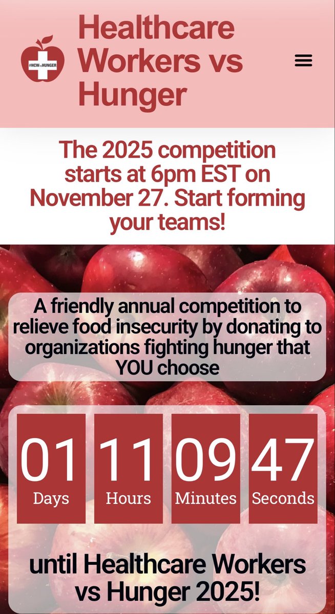 rovingatuscap's tweet image. The 2025 #HCWvsHunger Campaign is almost here!

When: 
Thanksgiving 11/27 6pm thru Tuesday 12/2 11:59pm

Who/What: 
Join HealthCareWorkers, allies &amp;amp; friends to combat hunger and food insecurity
🌟&amp;gt;$3.1 M donated since 2020

How: hcwvshunger.org
@acweyand @tmprowell