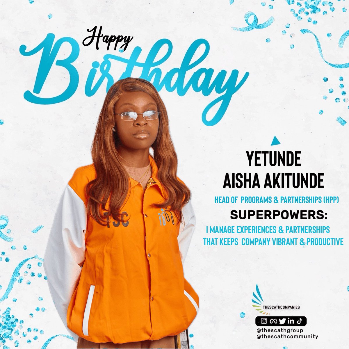 scathcommunity's tweet image. Happy birthday to our very own HPP Yetunde Aisha🎈

We’re glad to have you on the TSC Team, Thank you for all you do. 

#tsc #tsccommunity #tscbirthday