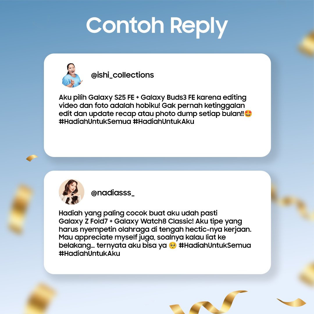 samsungID's tweet image. GIVEAWAY TIME! Rp1.000.000 untuk 5 pemenang🥳

Reply hadiah self-reward pilihan kamu dan alasannya pakai #HadiahUntukSemua #HadiahUntukAku 💙

Mau upgrade Galaxy? Ada bonus hingga Rp5,9 juta dan program Triple 0: bunga 0%, DP 0, admin 0, plus cicilan 0% tanpa kartu kredit. 🎁