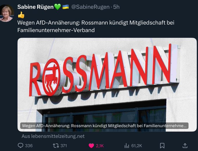 Anti-Demokraten wie #Rossmann meide ich, wo ich kann.