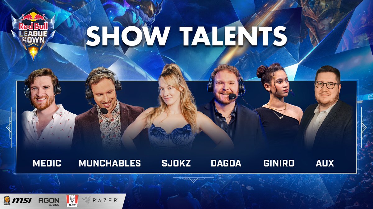redbullgaming's tweet image. We present you the team that will bring you all the Red Bull League of Its Own action 🎙️

Welcome to @sjokz, @DagdaCasts, @HeyMunchables, @Giniiiro, @MedicCasts and @AuxCasts 🙌

Munich | November 29th, 2025 #RedBullLeagueofItsOwn