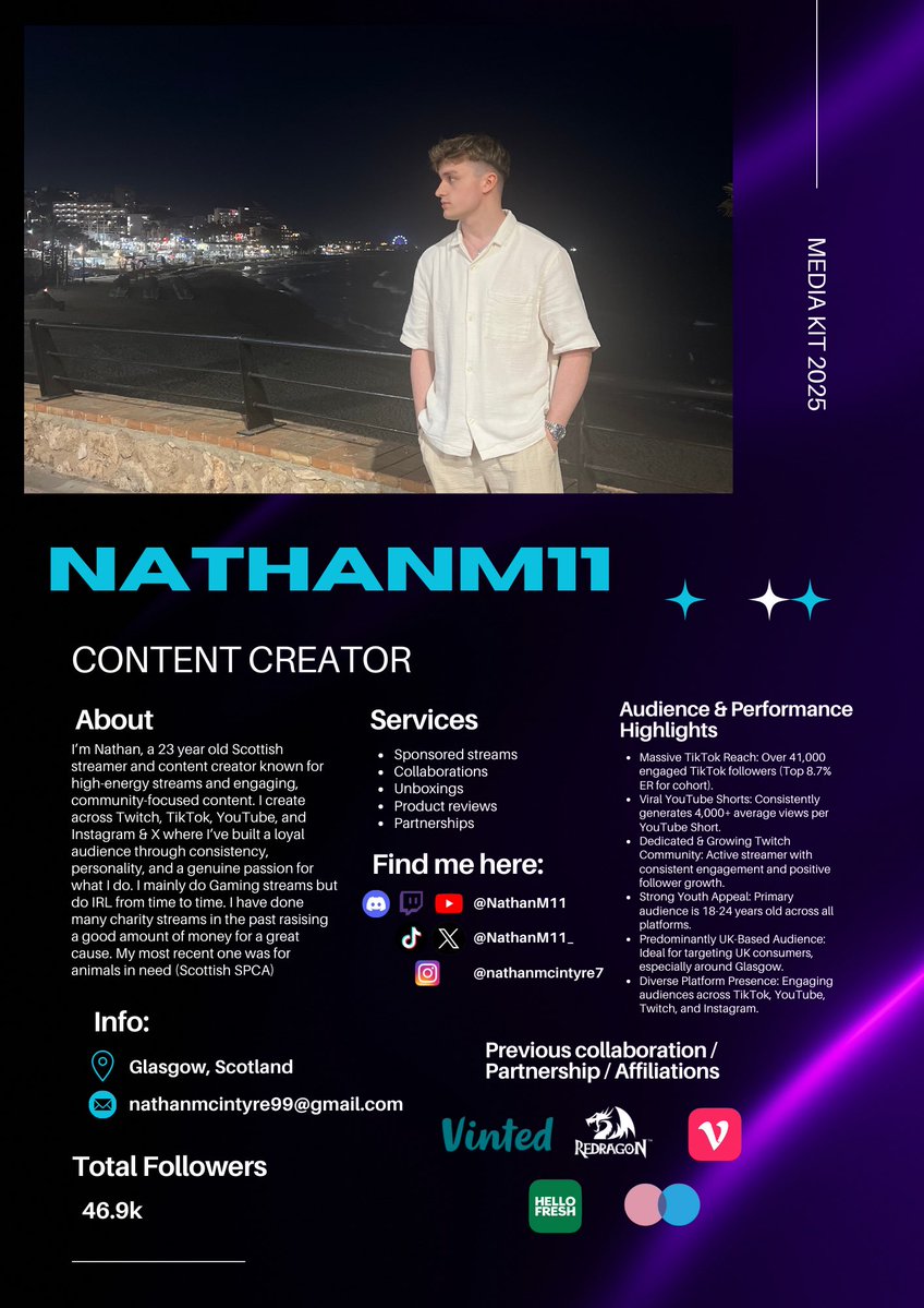 NathanM11_'s tweet image. I’m Nathan, a 23 year old Scottish creator bringing high energy, good vibes and kindness to a community that keeps growing. 

Here’s my current 2025 media kit. I’m always open to collabs, partnerships and meeting new creators🩵