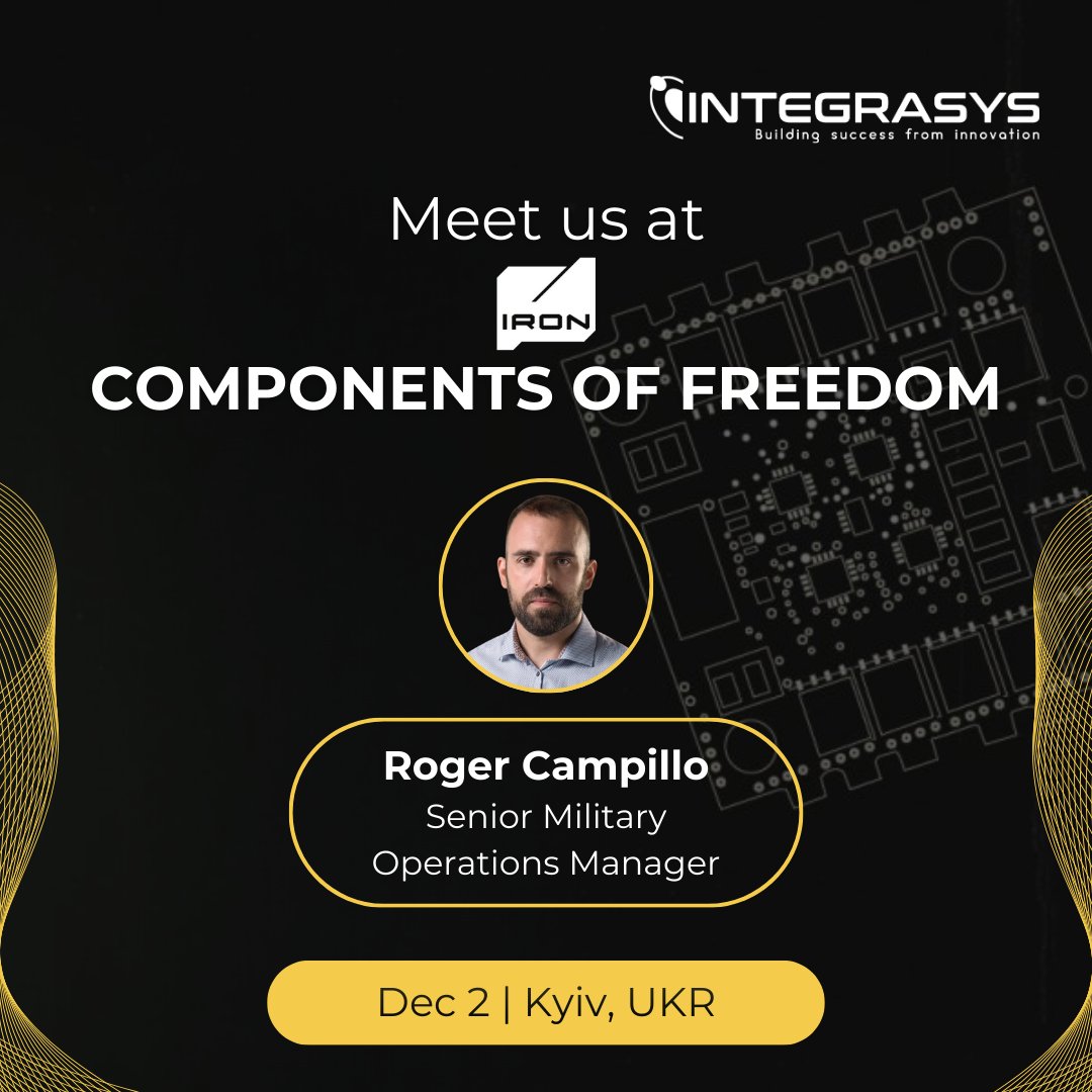 🛡️ INTEGRASYS is heading to Components of Freedom in Kyiv on Dec 2! 
Roger Campillo will represent us on-site, discussing defense-tech and resilient comms for Ukraine’s future. 💫

#ComponentsOfFreedom #INTEGRASYS