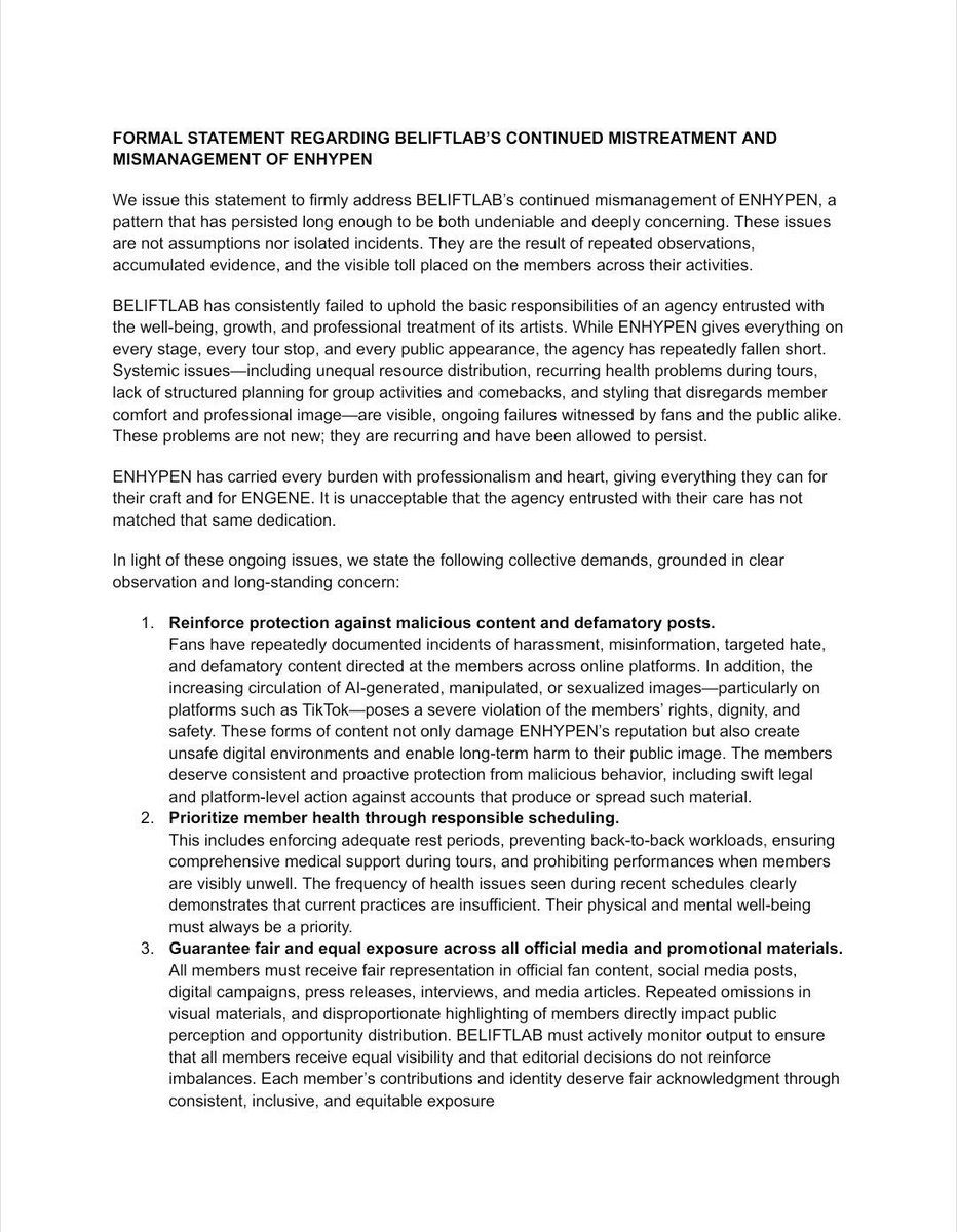 redstringfates's tweet image. These are pressing concerns that require immediate attention. We urge @BELIFTLAB to take concrete action without delay.

TAKE ACTION BELIFT
#ENHYPENDeserveBetter
#StandWithENHYPEN
#BELIFTDoBetter