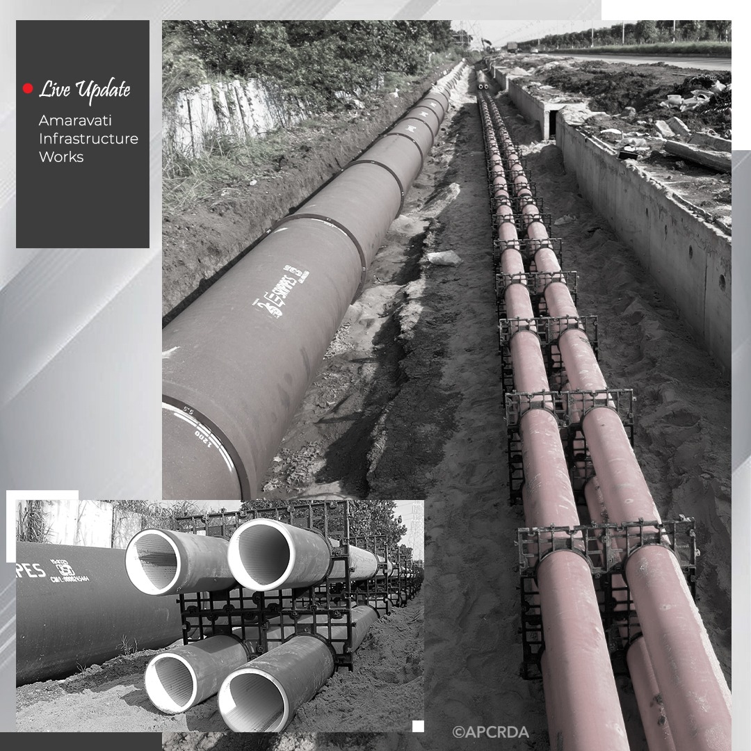 PrajaRajadhani's tweet image. Pipeline works in #Amaravati Seed Access Road are progressing at a rapid pace! 
#APCRDA is ensuring efficient infrastructure development in the Capital City. 
#InfrastructureDevelopment #UrbanGrowth #PeoplesCapital #AndhraPradesh