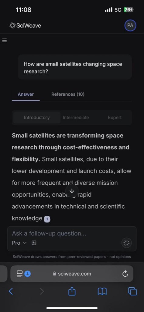 badbunnyVec's tweet image. Just explored how small satellites are transforming space research using @SciWeave by @DeSciLabs 🛰️💡
From faster data collection to democratizing access to orbit, these mini marvels are redefining discovery beyond Earth. 🚀
#DeSci
