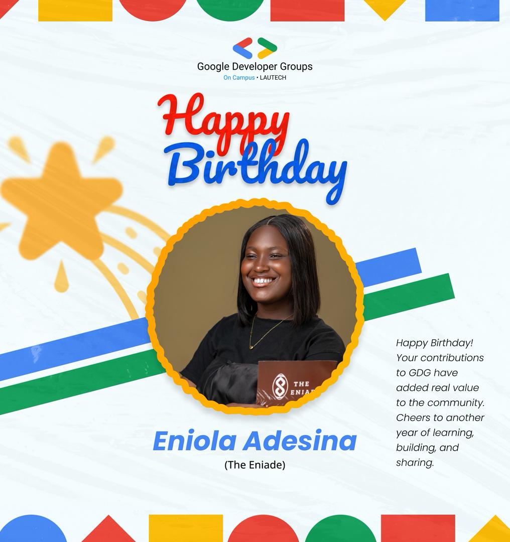 gdgoc_lautech's tweet image. 𝗧𝗼𝗱𝗮𝘆 𝘄𝗲 𝗰𝗲𝗹𝗲𝗯𝗿𝗮𝘁𝗲 𝗼𝗻𝗲 𝗼𝗳 𝗼𝘂𝗿 𝗯𝗿𝗶𝗴𝗵𝘁𝗲𝘀𝘁 𝗺𝗶𝗻𝗱𝘀 𝗮𝗻𝗱 𝘄𝗮𝗿𝗺𝗲𝘀𝘁 𝗵𝗲𝗮𝗿𝘁𝘀 𝗶𝗻 𝗚𝗗𝗚 𝗢𝗻 𝗖𝗮𝗺𝗽𝘂𝘀 𝗟𝗔𝗨𝗧𝗘𝗖𝗛

@__TheEniade  Our Content &amp;amp; Creative Lead your #consistency, and #creativity, keep raising the bar for all of us.🔥