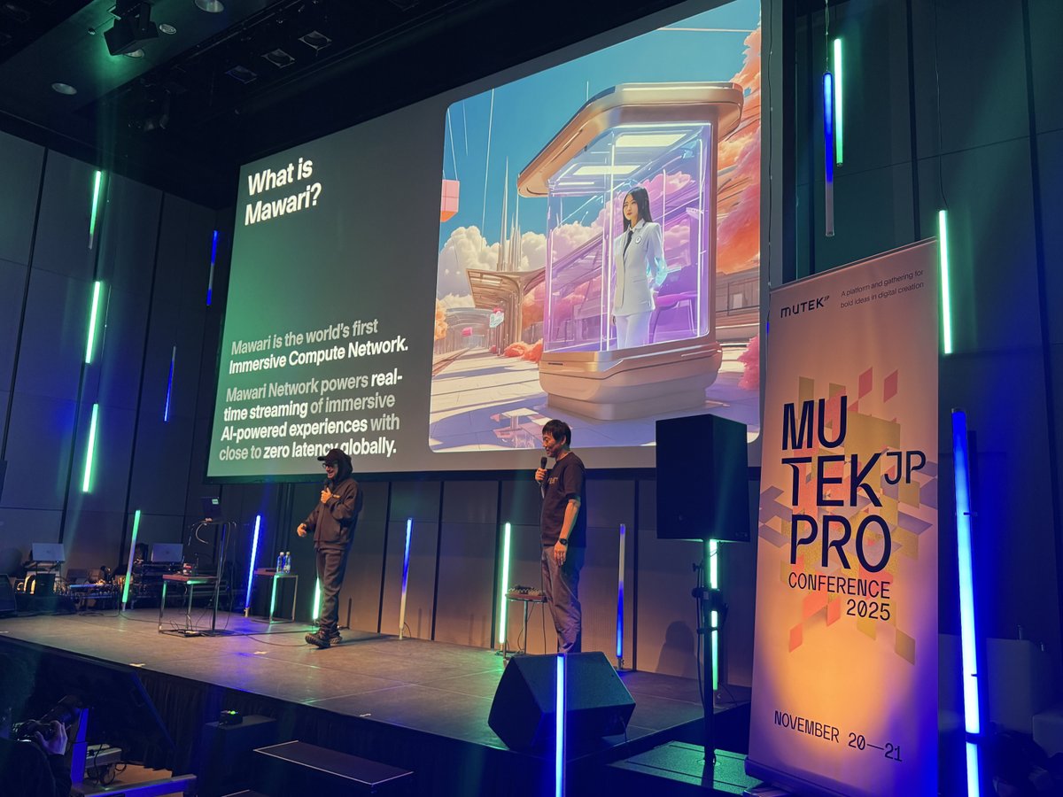 mawariXR's tweet image. MUTEK Japan’s 10 year anniversary was a very special moment for us.
We had the opportunity to bring @luismawari and @takeo_es9 on stage to share Mawari’s past, present, and the vision that moves us forward.

Thank you for the warm support and for believing in what we are…