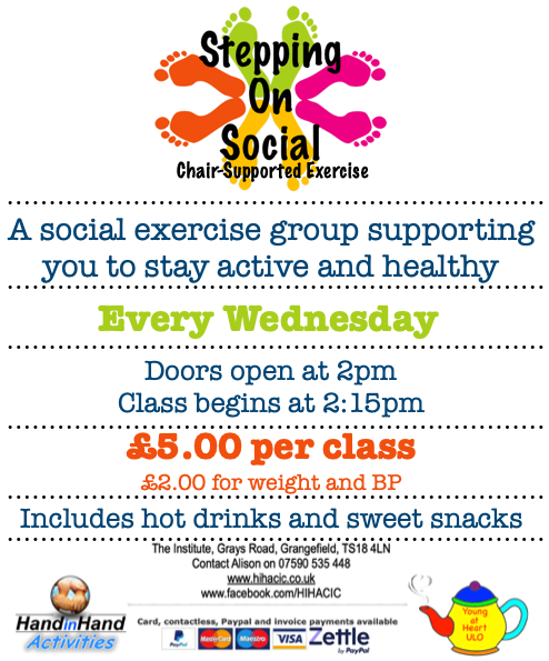 HIHGroup's tweet image. Stepping On Social: Join us at our weekly chair supported exercise class, followed by refreshments and socialisation.
#ChairBasedExercise #ChairSupportedExercise #LetsEndLoneliness #OlderPeople #StocktononTees #SteppingOnSocial #DementiaFriendly #FallsPrevention