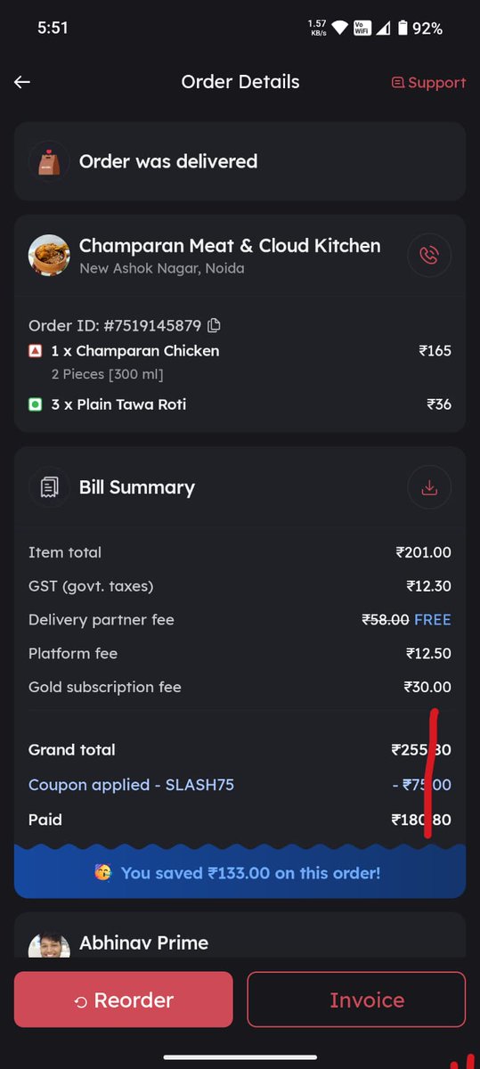 _abhinav101's tweet photo. @zomato @zomatocare
Ordered Champaran Chicken, got someone else’s momos with another customer’s name (Tashika) on it.
Waited 3 hours for support… only to be told “no further action possible.”
Order ID: 7519145879
Proof attached. https://t.co/8s8u6VPmTe