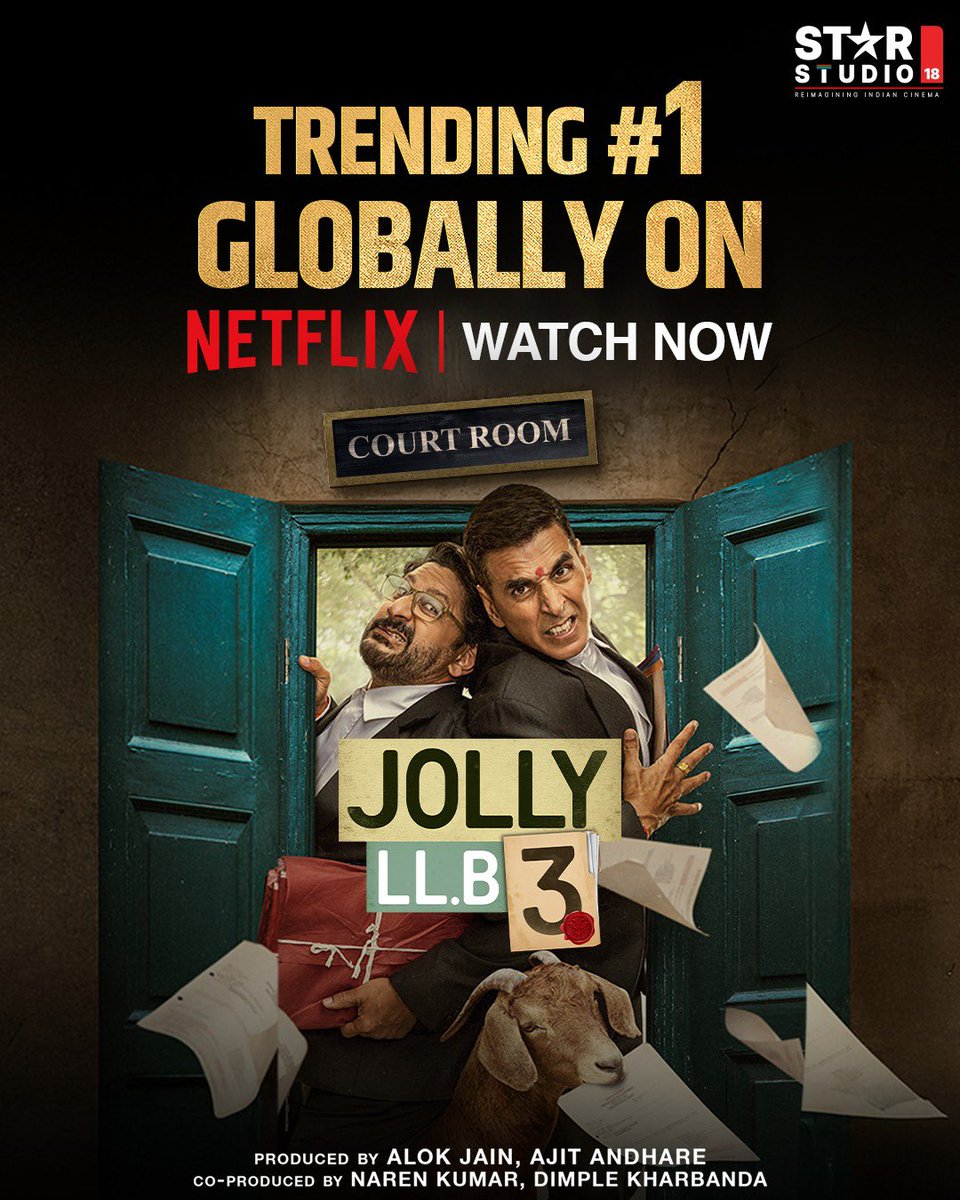 starstudio18_'s tweet image. The world is showing all the love, and Jolly LLB 3 is leading at #1 worldwide. Watch now on @NetflixIndia 

#JollyLLB3OnNetflix