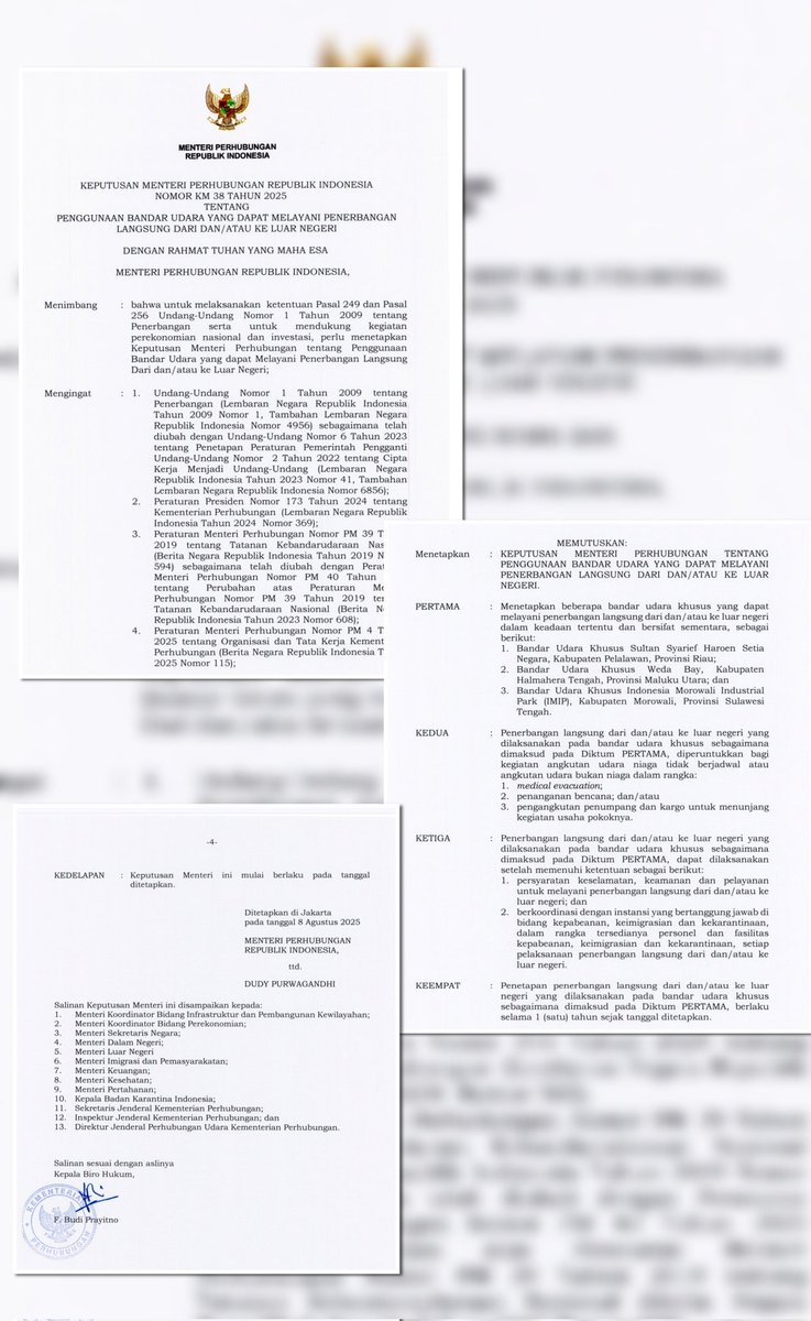 dwioktariyadi's tweet image. Justru bandara IMIP di era Pak Prabowo statusnya dinaikan dari bandara khusus yg "melayani domestik" MENJADI "melayani penerbangan langsung dari dan/ atau ke luar negeri dalam keadaan tertentu dan bersifat sementara" mulai 8 Agustus 2025, lewat Kemenhub No.38/2025  🫣