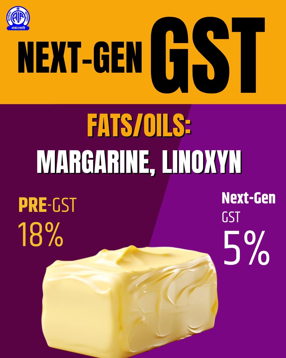 AkashvaniAIR's tweet image. #GSTBachatUtsav #NextGenGST   
Simple GST, stronger Economy.   
#GSTReforms #EaseOfLiving #AatmanirbharBharat
@nsitharamanoffc
@GST_Council
@cbic_india
@airnewsalerts