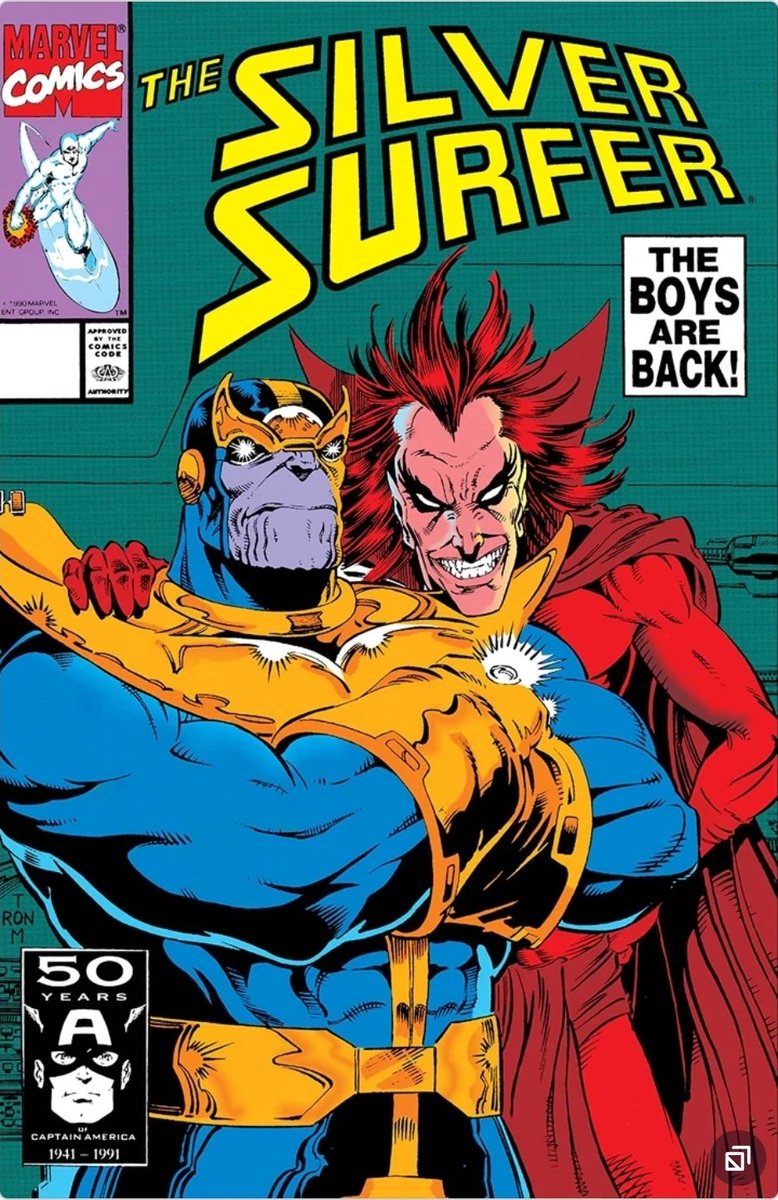 defdave's tweet image. #Surfer87 45
Mephisto thinks he&apos;s tricked Thanos into leaving himself vulnerable to theft, and briefly takes what we now know as the Infinity Gauntlet. But the tables are turned and he begs to be Thanos&apos; servant.