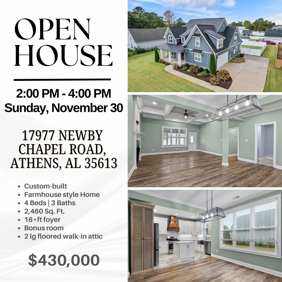 RealtorFamilyAL's tweet image. Two #OpenHouses. One big weekend!

🏡 7043 SE Regency Lane, Gurley
Single-level, fresh updates, mountain-view living.

🏡 17977 Newby Chapel Rd, Athens
Custom farmhouse, soaring ceilings, screened porch.

📅 Tour both this weekend!
256-797-2283
#HuntsvilleRealEstate #HomesforSale