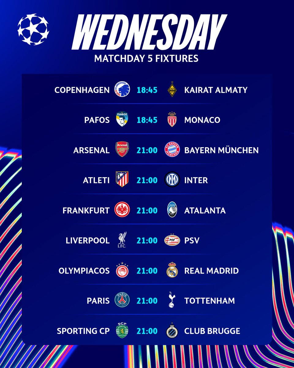 oltsport_'s tweet photo. UEFA CHAMPIONS LEAGUE MATCH DAY 5 FIXTURES PREVIEW

WEDNESDAY 

A THREAD 🧵 

#UCL #uefachampionsleague 
#ChampionsLeague https://t.co/A1NjD05252
