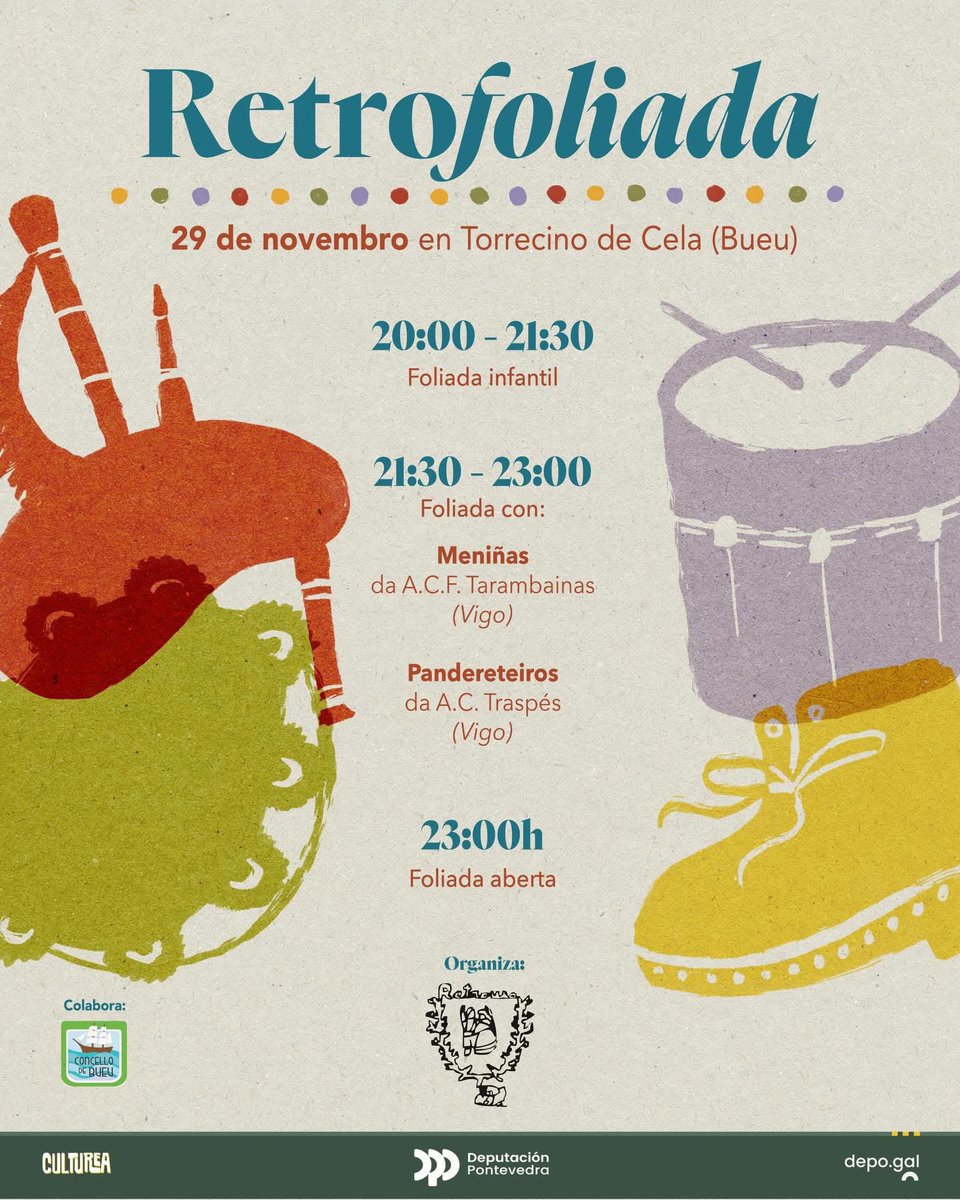 Este sábado os nosos pandereteiros andarán por Bueu, achégate a botar unhas bailas 👣
.
#traspès #traspés #pandereteirostraspès #retrofoliada #bueu