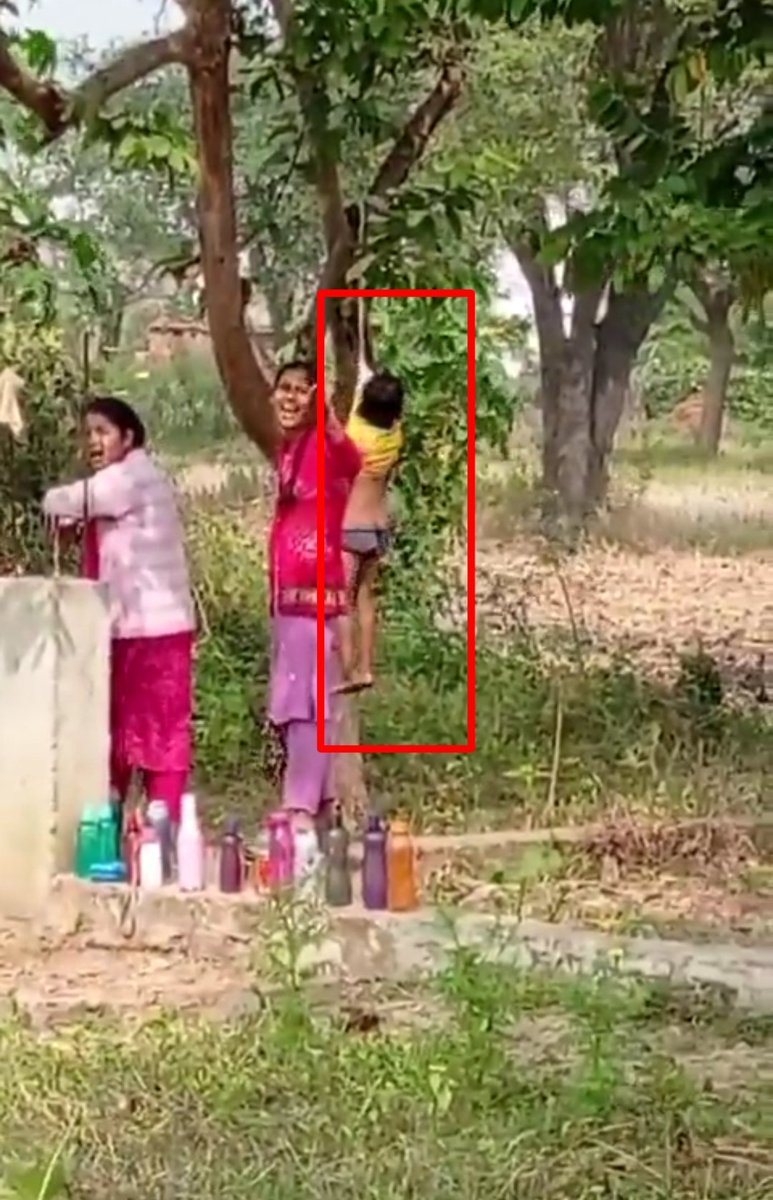 Shocking incident from Surajpur, Chhattisgarh

A 4-year-old LKG child was tied and hung from a tree by two Female teachers just because he didn’t finish his homework.

The little boy cried… begged… but no one listened.
His tiny hands shook. His feet dangled.
Hours passed — and