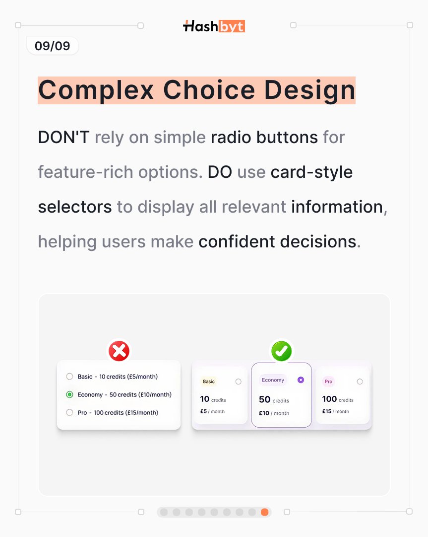 hashbyt's tweet image. Complex choices need clarity.
 Card-style selectors outperform radio lists every time.
 #ProductDesign #Usability
