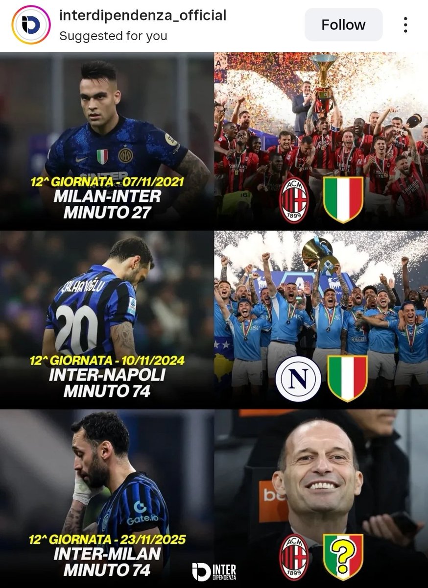um10_inter's tweet image. Yeah, the 12th matchday is cursed.

2021/22: Tatarusanu saves Lautaro&apos;s penalty and at the end of the season Milan win the Scudetto.

2024/25: Calhanoglu&apos;s wrong penalty and Napoli win at the end of the season.

2025/26: Maignan saves the penalty of Calha, in the same minute + MD