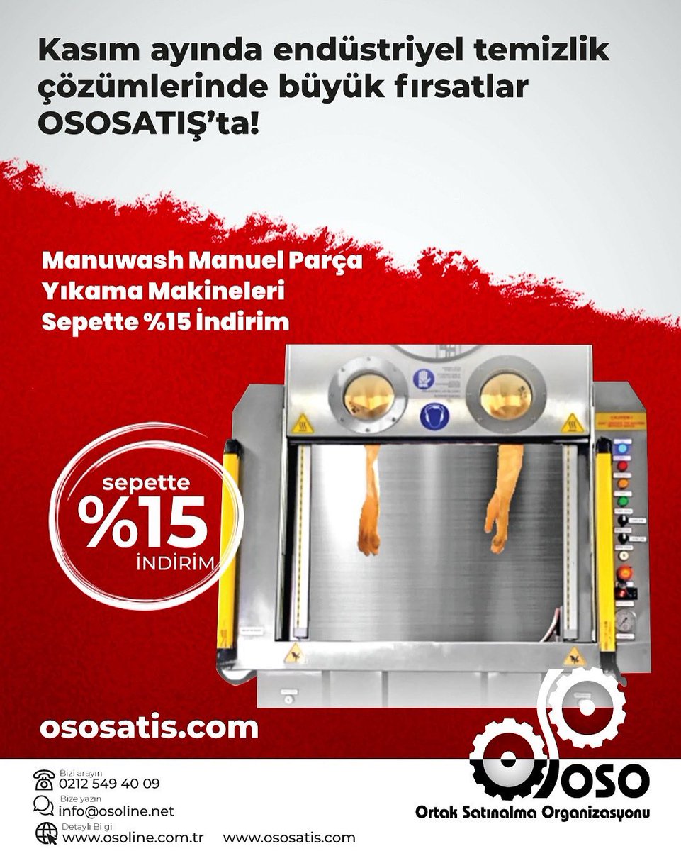 Kasım ayında endüstriyel temizlik çözümlerinde büyük fırsatlar OSOSATIŞ’ta!
🧼 Manuwash Manuel Parça Yıkama Makineleri
✅ Sepette %15 İndirim 
ososatis.com/parça-yıkama-m…

#Manuwash #ParçaYıkamaMakinesi #EndüstriyelTemizlik #SanayiMakineleri #OSO #OsoSatış #OsoLine #KasımFırsatları
