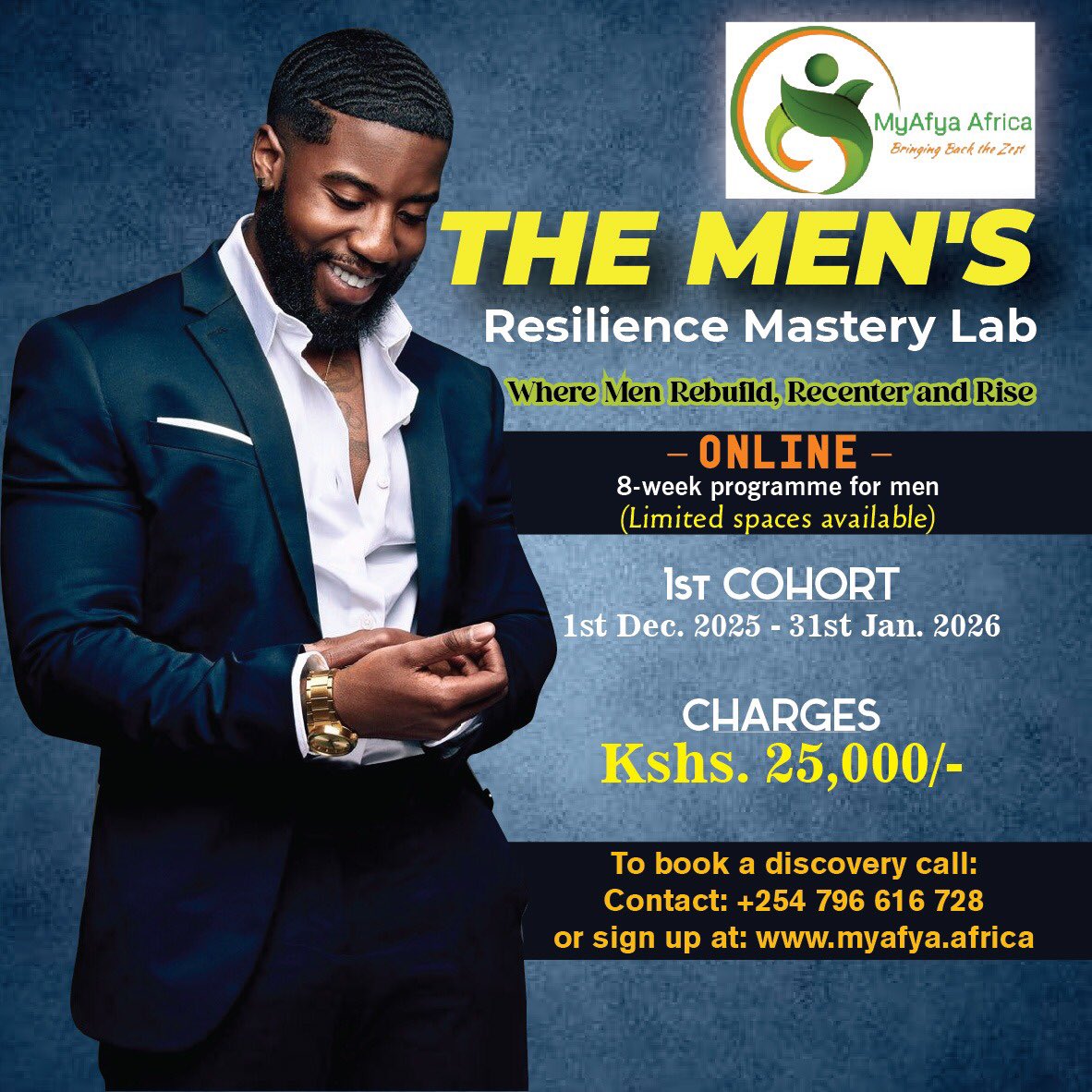 Every man carries silent battles, but you don’t have to walk through them alone.
The Men’s Resilience Mastery Lab is a safe space to rebuild your strength, reclaim your voice, and rise again.
Book your discovery call today at : myafya.africa/client-registr…