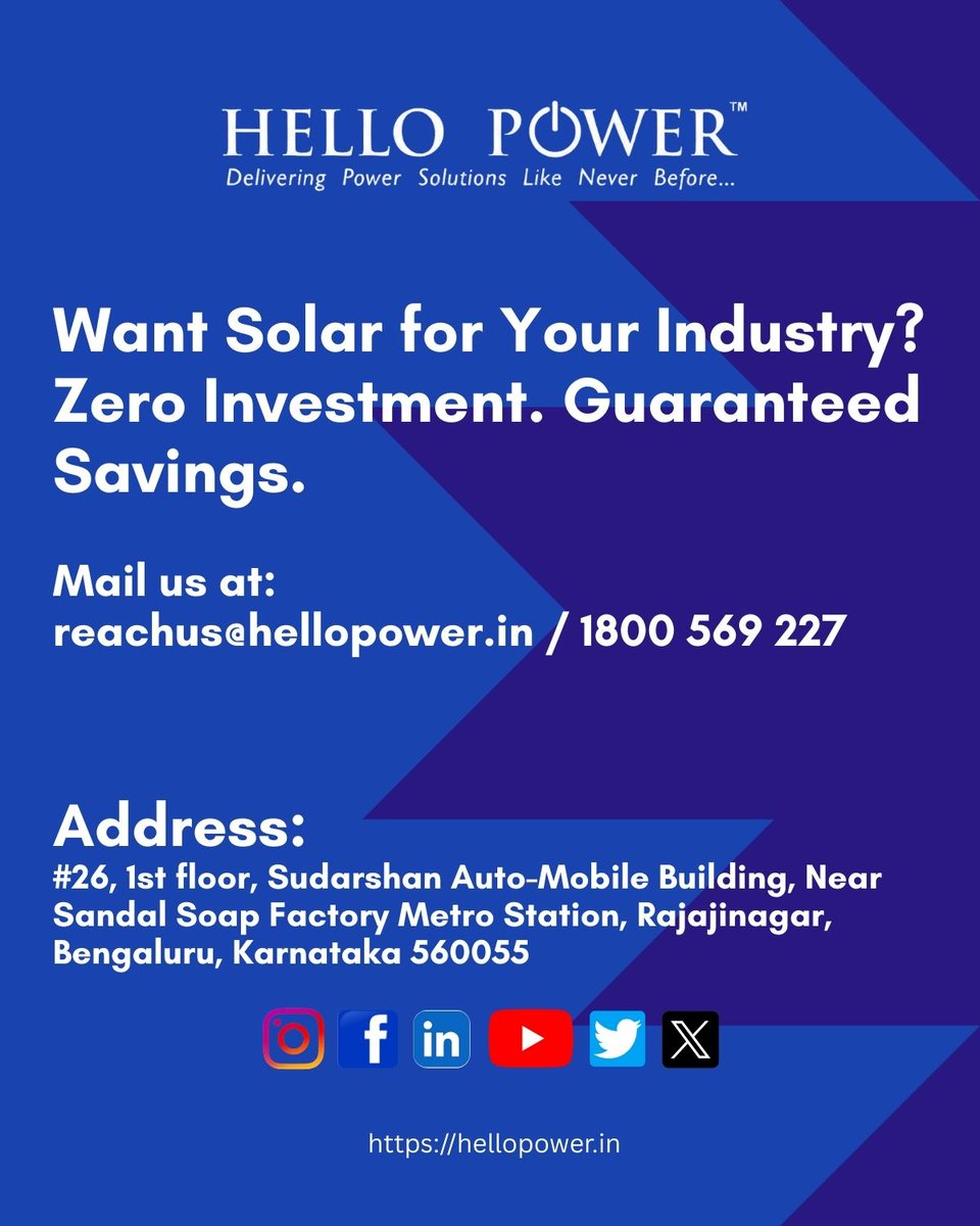 HelloPower2025's tweet image. 165 KWp Solar PPA Project ✔️
Zero Investment. Massive Savings.
Indira Rubber Plastics Pvt Ltd, Peenya — now powered by the sun ☀️⚡

Industrial solar is the future.
Your factory could be next! 💼🔆
DM us for a free assessment.

#solar #renewable #energy