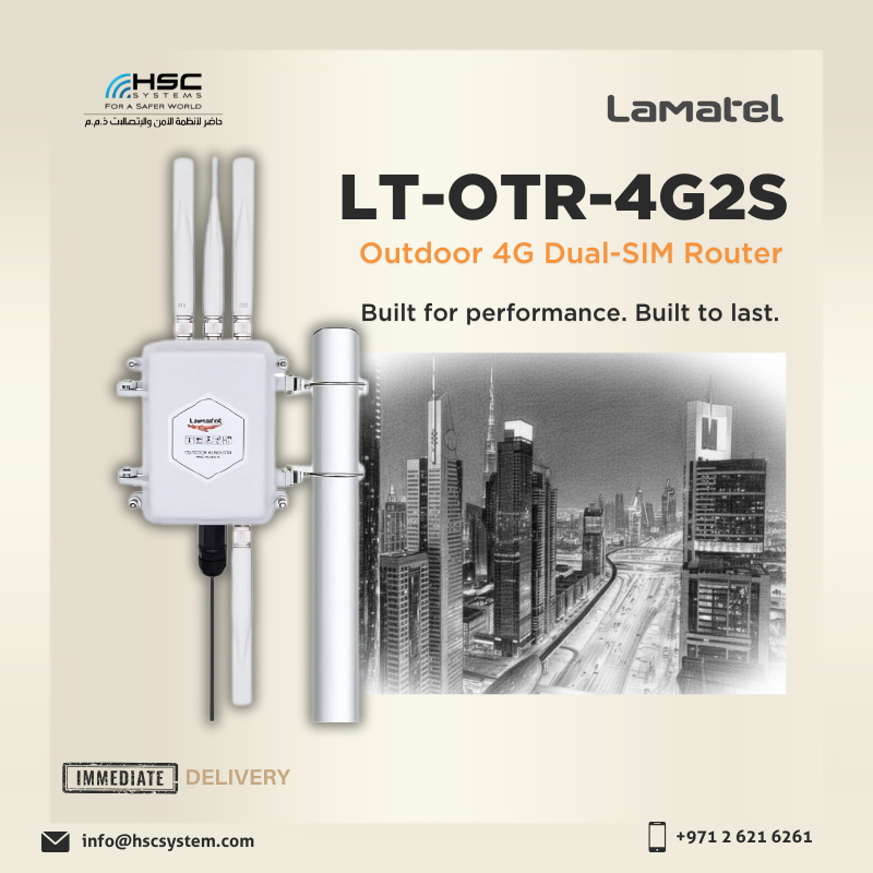 HSCSystem's tweet image. Stay connected anywhere with the #Lamatel LT-OTR-4G2S — a rugged 4G router built for high-speed performance and reliability in the toughest environments.

#HSCS 
#forasaferworld #uae #abudhabi #dubai #digitaltransformation
#Lamatel  #4GConnectivity 
#ملتزمون_ياوطن
#نتصدر_المشهد