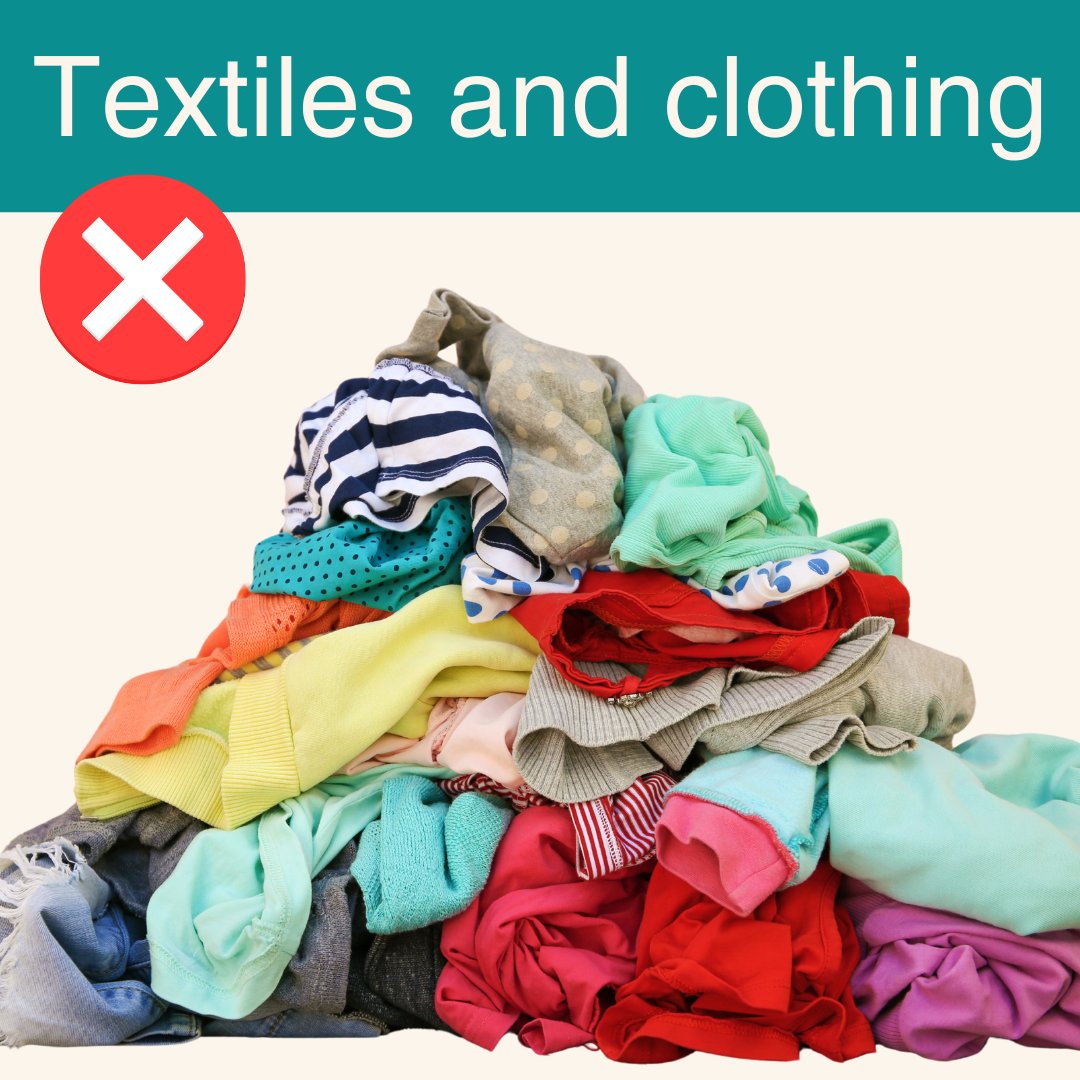 WolvesCouncil's tweet image. ❌ Please don&apos;t put clothes &amp;amp; textiles in your recycling bin. They jam sorting machines &amp;amp; contaminate the rest of the recycling.
👖 If they’re still looking good, take them to a charity shop. If not, take to our HWRCs at Anchor Lane or Shaw Road.
♻️ Info: orlo.uk/4zFoq