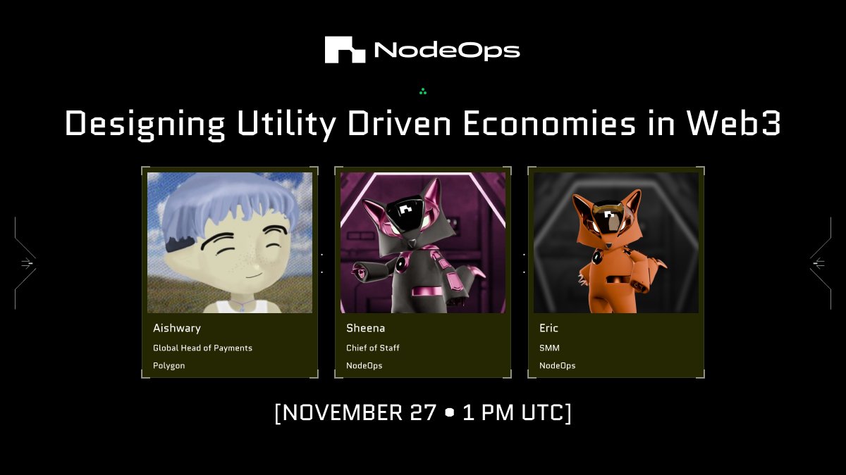 NodeOpsHQ's tweet image. Ever wondered how utility-driven economies are created in Web3?

That will be the focus for tomorrow&apos;s live stream session.

It&apos;s an important topic and we&apos;re stoked to be joined by @0xAishwary, Global Head of Payments at @0xPolygon, alongside @RicoDC95 and @shrutiKohli_13.…