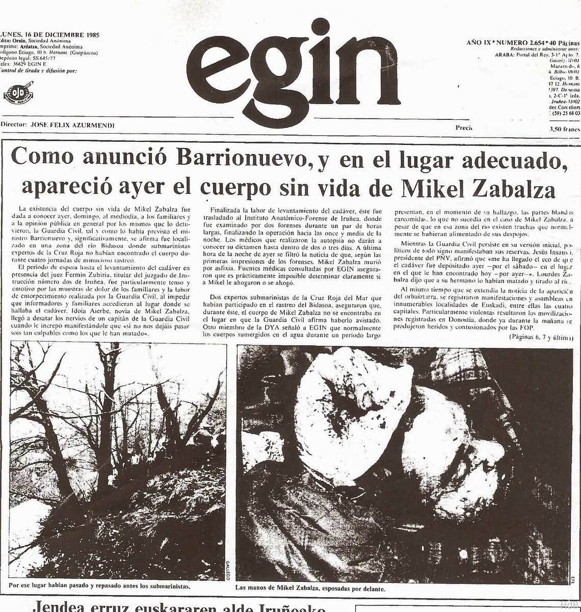 La madrugada del 26 de Noviembre de 1985 fuimos detenidos, cada uno en su casa, Mikel Zabaltza, su novia, su primo, y yo.

Aunque yo no los conocía de nada, ni siquiera de vista, la Guardia Civil nos detuvo bajo la acusación de pertenecer al mismo comando de ETA militar.

La