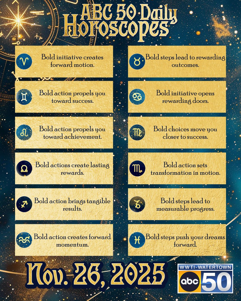 Good morning, North Country! It's time for your Horoscopes! Will you have a good day or will you not? ABC 50 knows all! #ABC50 #fun #Zodiac #Horoscopes
