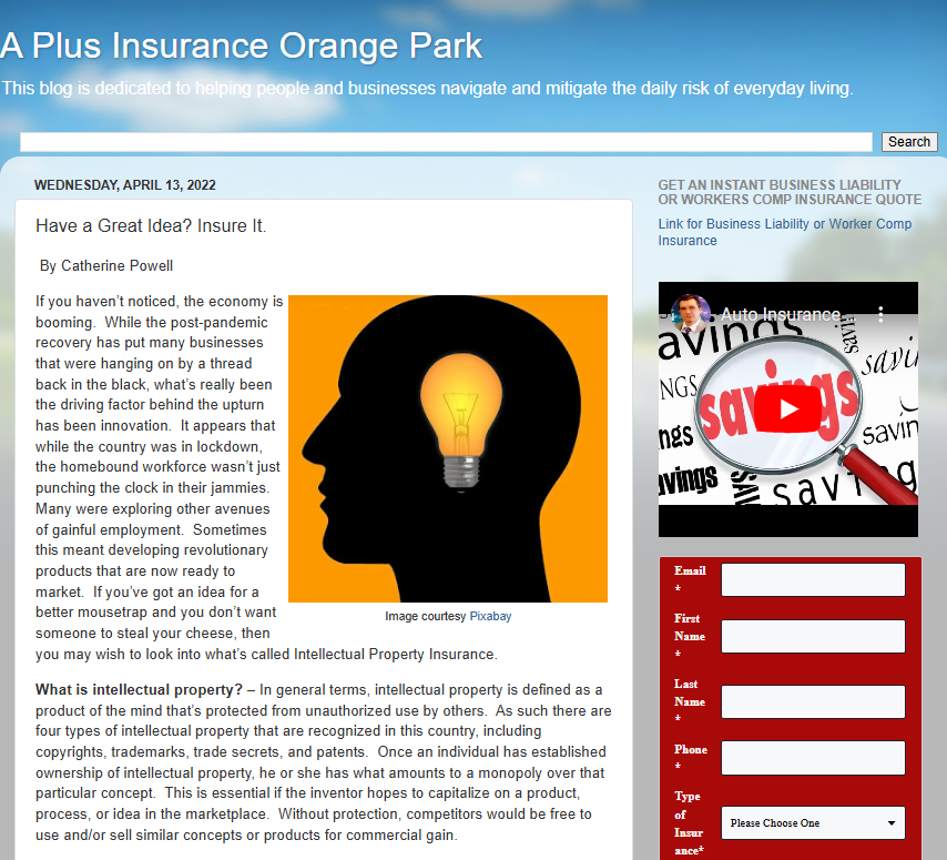 APlusAllFlaIns's tweet image. Ensure the proper protection of your intellectual property: READ: Have a Great Idea? Insure It. - ow.ly/f2l350Xc4Wa