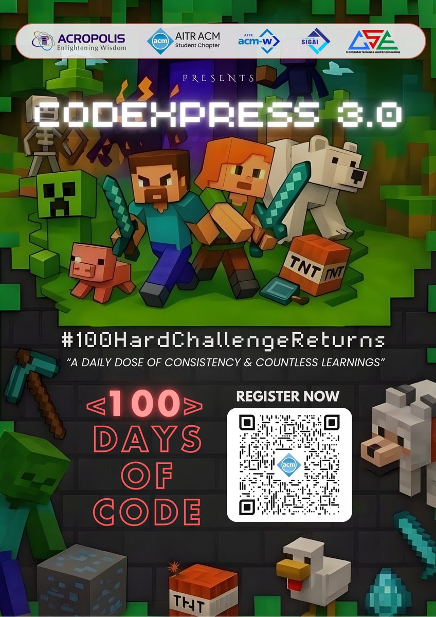 AITR_ACM's tweet photo. 🚨 100 Days. 100 Chances to Level Up!
If you’re not coding daily, wyd? 👀💻  

CodeXpress 3.0 is here to turn your grind into greatness.  
✨ Discipline > Motivation.  
Starts Dec 5. You in? 👇

🎯 Register now – https://t.co/j9NPIRZJNe
#AITRACM #100DaysChallenge https://t.co/lmyWaYVkB8