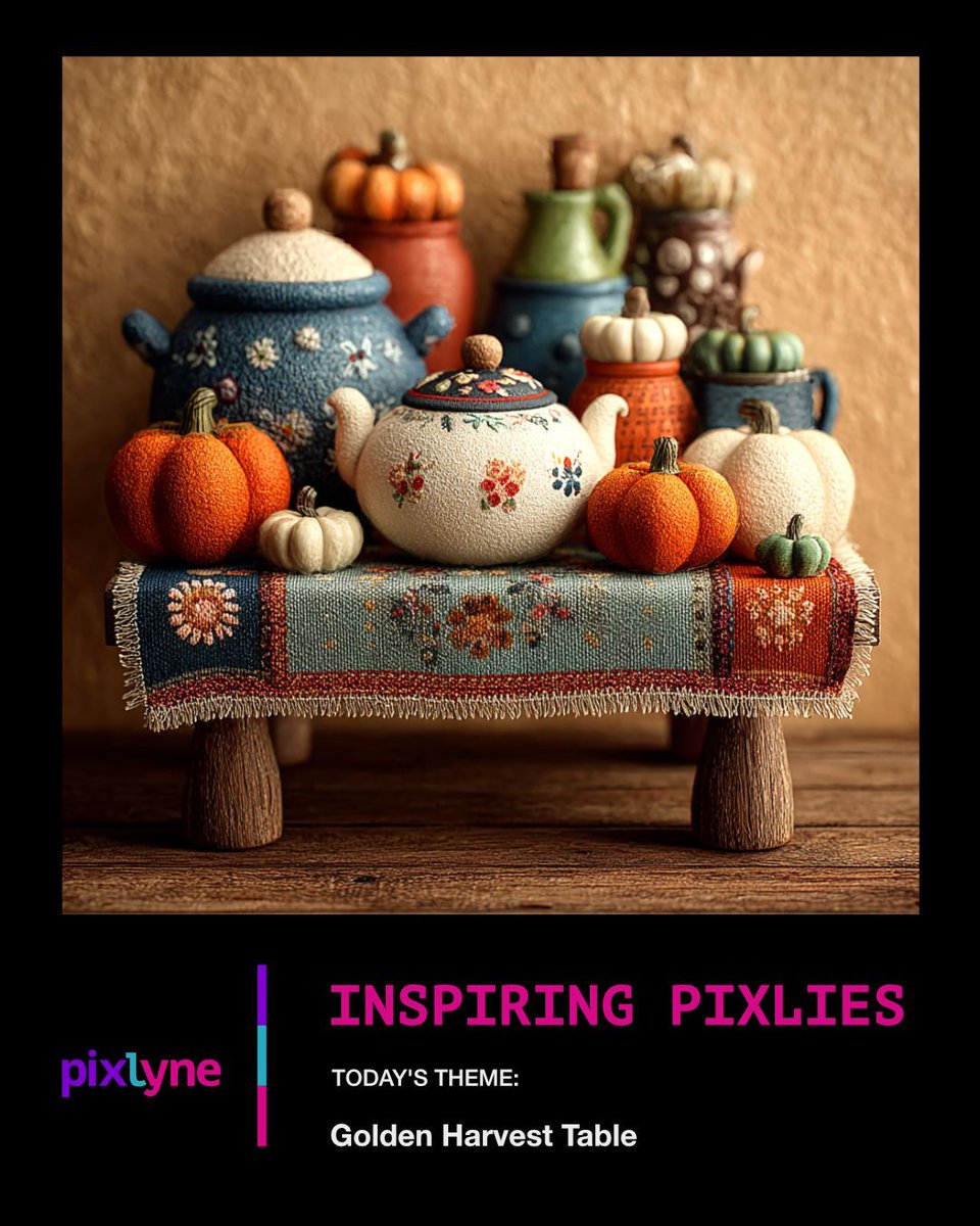 WeArePixlyne's tweet image. ✨ INSPIRING PIXLIES ✨
🌾Golden Harvest Table🌾

A gathering for food and nourishment, love and fellowship, care and gratitude...adorn by autumn&apos;s glow. Every pot, pumpkin, and palette will have the taste of home.😋🧡🍂

#pixlyneinspirations #pixlyne #artcommunity…