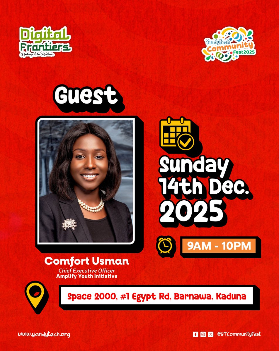 🎙️ Speaker Spotlight! 

Meet <a href="/Kariko_usman/">Comfort Usman Kariko</a>, a legal practitioner &amp; peacebuilding specialist advancing justice reform, gender equality &amp; youth-inclusive governance. 

Through <a href="/Amplify__/">Amplify Youth Initiative</a>, she drives advocacy, peacebuilding &amp; WPS/YPS impact. 

#YTCFestival2025