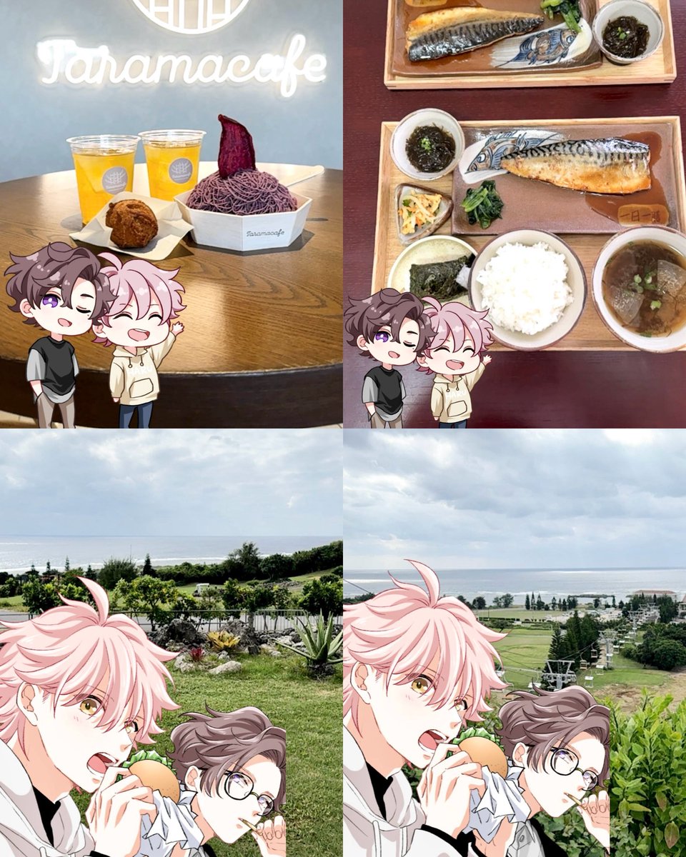 ㅤㅤㅤ
17ENDで撮ったふたり(左)と
おいしいものを紹介するふたり(右)
このAR、本当にデートしてるかの
ような写真が撮れてすごい〜🥰♡
司くん、海が似合う..💜ˎˊ˗ 
#チャル逃げAR
ㅤㅤㅤ