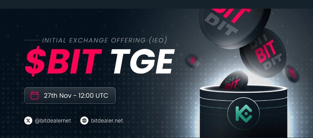 Guys <a href="/bitdealernet/">Bitdealer</a> is pushing a new wave of utility-backed memes on Solana, and $BIT finally goes live tomorrow.

TGE: Nov 27, 12:00 UTC
Trading: KuCoin (BIT/USDT) + Jupiter
Audit: Certik

Backed by Meteora &amp; Jupiter, Bitdealer builds deflationary meme tokens tied to real iGaming