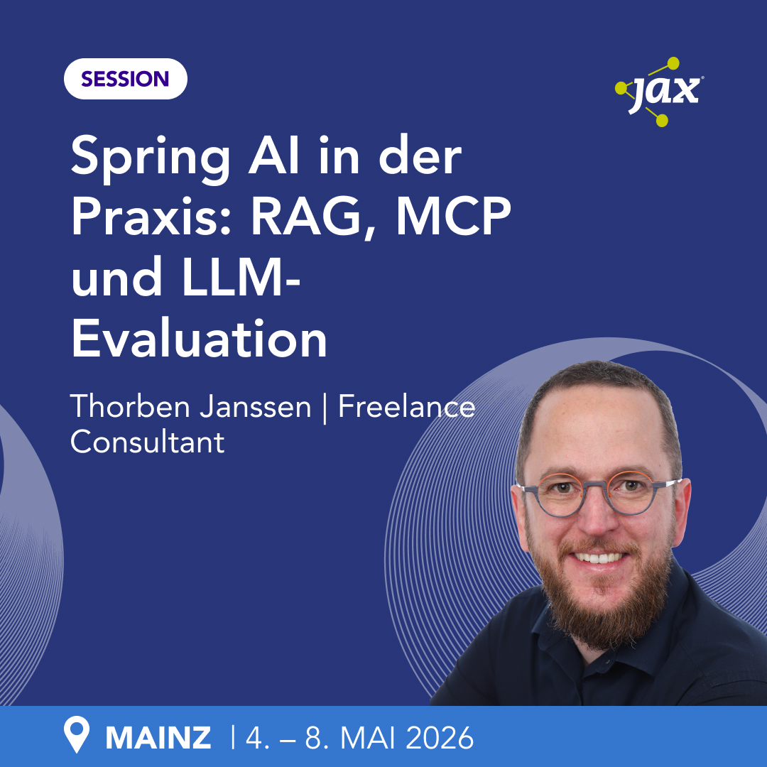 jaxcon's tweet image. Spring AI kann mehr als Demo-Prompts! 🤖
@thjanssen123 zeigt, wie Du RAG, MCP &amp;amp; LLM-Evaluation nutzt, um echte, zuverlässige AI-Features zu bauen.
👉 f.mtr.cool/vwksnvpigo

#jaxcon #SpringAI #Java