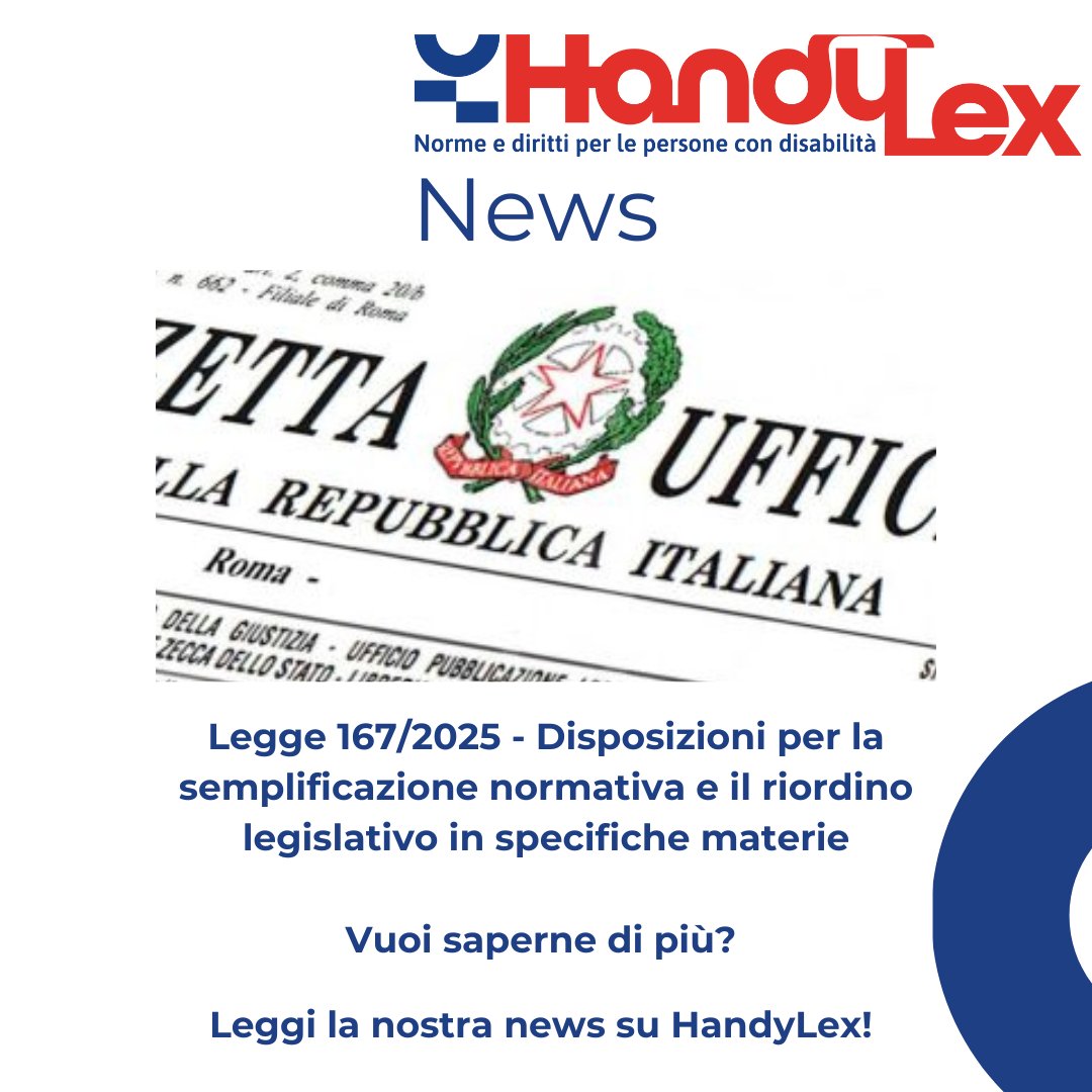 handylex's tweet photo. La Legge 167/2025 semplifica l’accertamento della disabilità, riforma le tutele e introduce sanzioni contro abusi e irregolarità.

Leggi la news a cura del Centro Studi Giuridici https://t.co/PtYWcH33Sq di @fish_ets 👉 https://t.co/0uZBhRGeUu https://t.co/XIhgbcKmNf