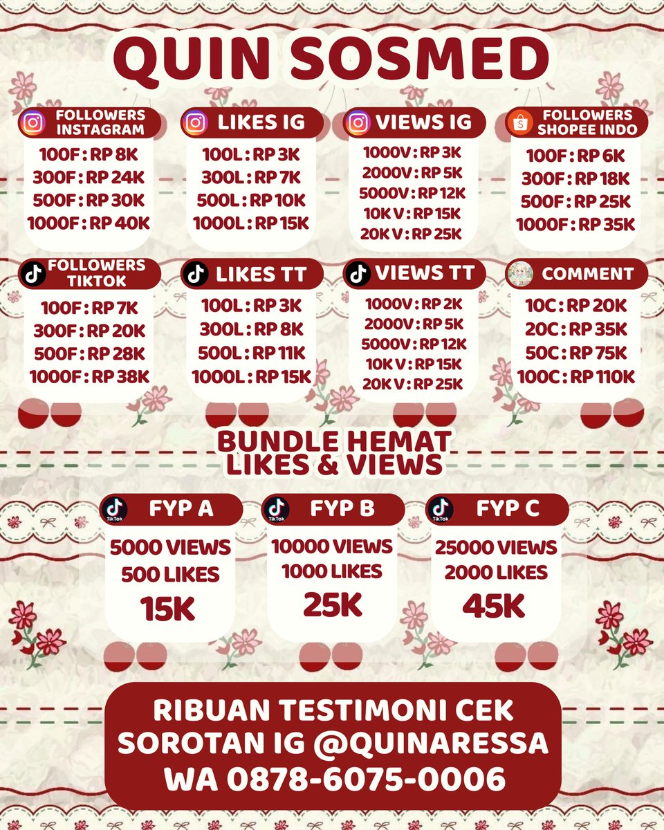 ecgaire's tweet photo. Ready — jụǎl fọllọwěrs līkēs vīēws tíktōk tt īg shōpēē īnstāgrām īndōnēsīā īndō līkē vīēw fōll fōllower

🎀testi cek x: quinaressa
🎀fāstrēsp wā: https://t.co/Sp896WnCPw

t. jāsā būzzēr cōmmēnt belī kōmēn real mūrāh upfōlls wts wtb uplīkē tāmbāh fōlls cēpāt vīēwērs vt reels 44 https://t.co/CpNNVMKYjd