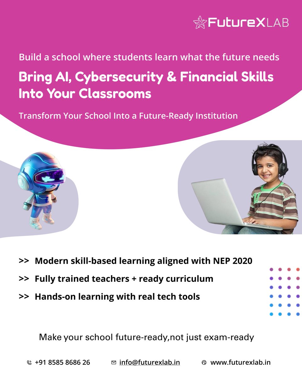 TheFutureXLab's tweet image. The future belongs to students who learn beyond textbooks.
FutureX Lab brings AI, Cyber Security, Coding &amp;amp; Financial Skills directly into your school-preparing students for real-world opportunities, not just exams. #FutureReadySchools
#CodingForKids #FutureXLab #TheBaapCompany